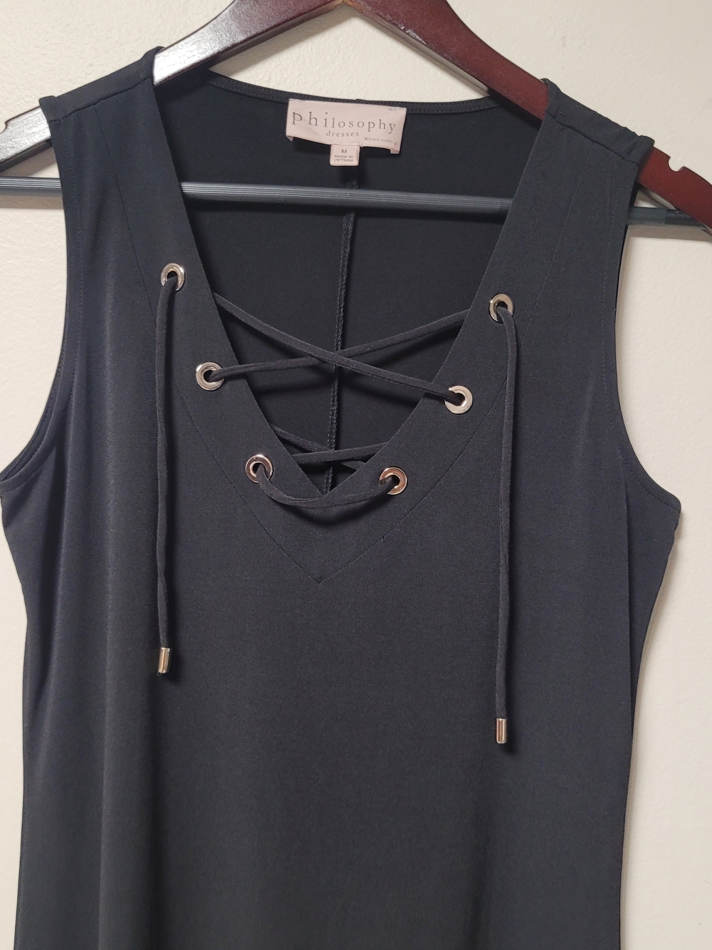 Philosophy Black Lace Up Dress A Line Shift Edgy Goth Minimalist M Casual Travel - Picture 3 of 9